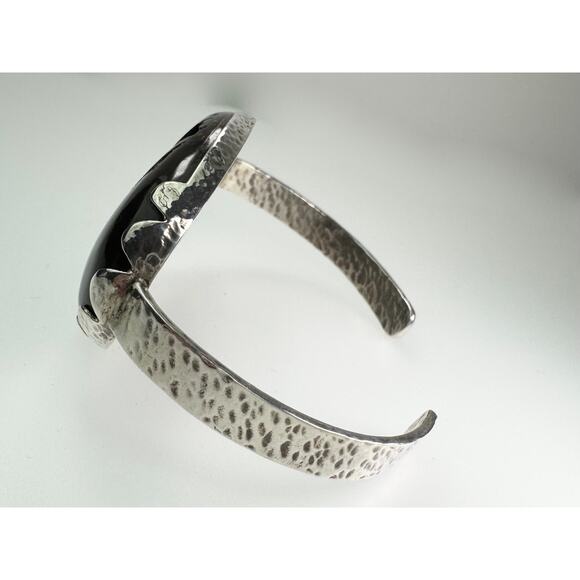 Pyritized Ammonite Geode Cuff Hand Hammered 925 Sterling Silver 6" + 1" Gap - Picture 4 of 6